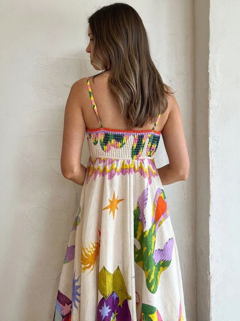 OUTZIDR Off White Tropical Print Flared Maxi Dress - Image 2